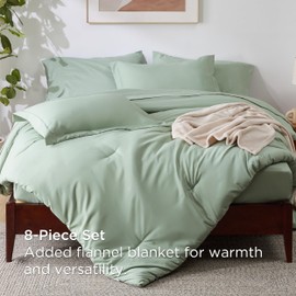 Bedsure Queen Comforter Set - 8 Pieces Solid Queen Size Bed in a Bag, Green Bedding Set with Soft Fleece Microfiber Bed Blanket, Prewashed Bed Comforter for All Seasons, Sheets, Pillowcases & Shams