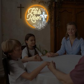 He Is Risen Neon Sign Religious Decor for Home Wall Living Room Prayer Room, Christian Easter Wall Decor for Church Entryway, Faith Gift for Believers Christian Family, Dimmable LED USB Powered 14.2"x13.4"