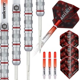 Unicorn Steel Tip Darts Set | Ballista Style 4 | 90% Natural Tungsten Barrels with Red Accents & Volute Points | 22 g