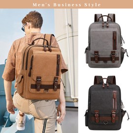 Lanola Water-resistant Canvas Backpack with Anti-Theft Pocket, Daypacks Fits 15.6 Inch Laptop for Men Perfect for Work, Travel, Daily Use (Coffee)