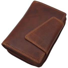 Genuine Cowhide Leather Women's Wallet / Purse / Purse in Portrait Format with Butterfly Motif or without Motif with RFID & NFC Protection, Without motif / cognac, Standard size, Modern