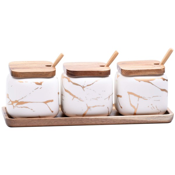 JFFLYIT 3 Pcs Sugar Bowls Ceramic Coffee Jar Set Ceramic