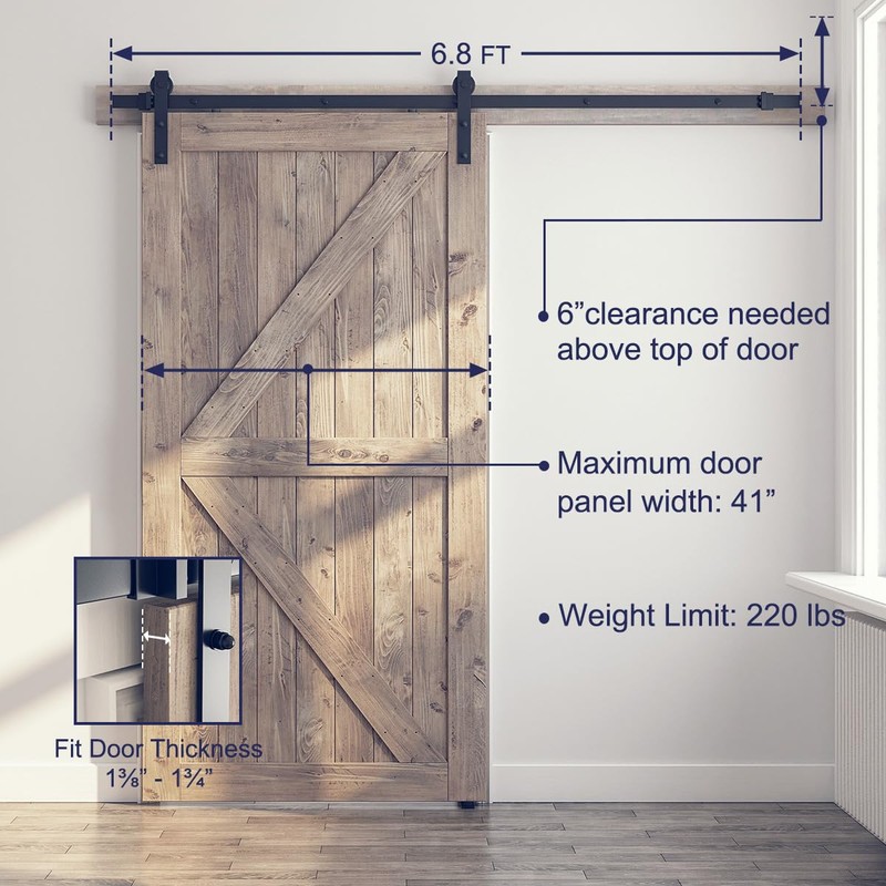 SMARTSTANDARD 6.8FT Sliding Barn Door Hardware Kit (Include 6.8ft Track
