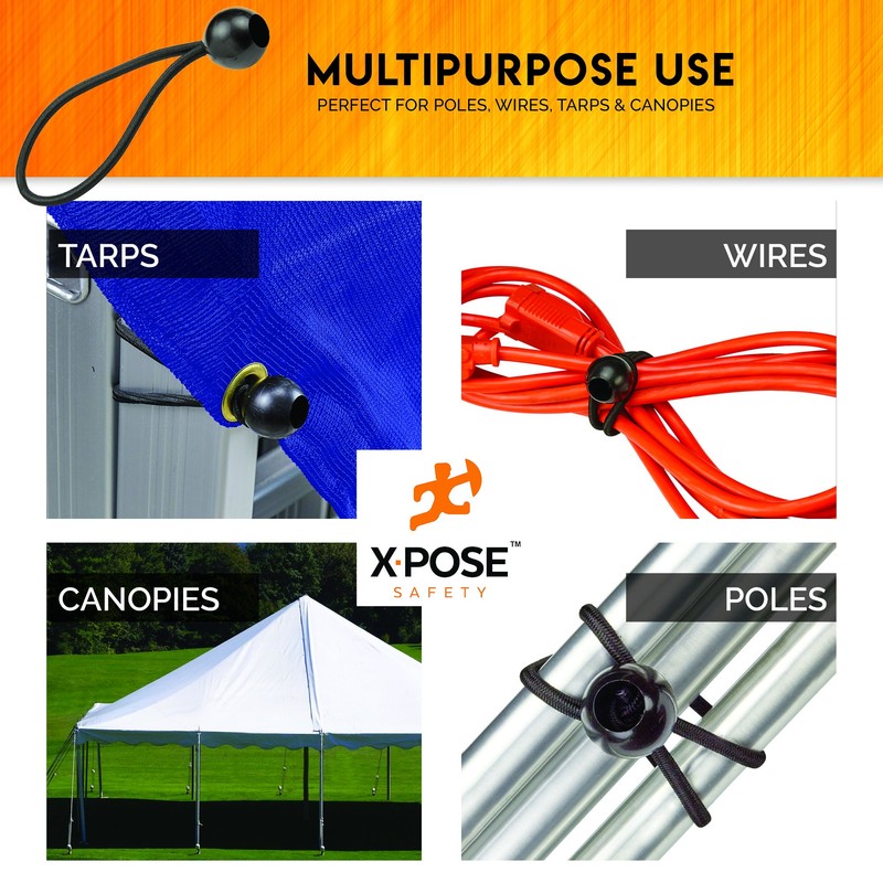 Xpose Safety Bungee Ball Cords 6" 100 Pack Heavy Duty