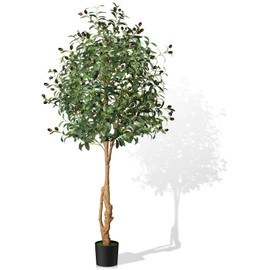 Artificial Olive Tree, 6ft Tall Faux Silk Plant Artificial Tree in Indoor Potted Oliver Branch Leaves and Fruits for Home Room Office Decor and Housewarming Gift (72in)