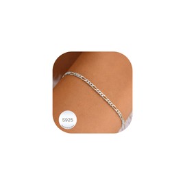 DORANA 3mm Thick Sterling Silver Bracelet for Women 925 Silver Figaro Chain Bracelet Ladies Bracelets Dainty Figaro Chain Bracelets Gift for Her