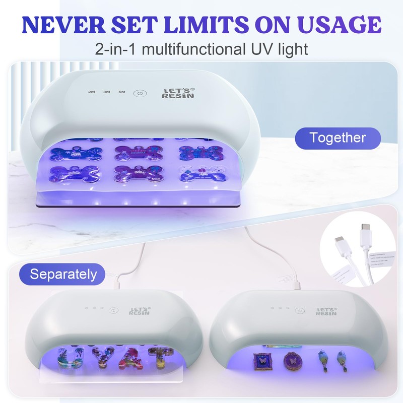 LET'S RESIN UV Light Advanced,Two-Sided Longer time Setting(2m,3m,5m) UV Lamp