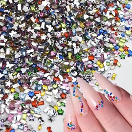 400Pcs Nail Art Charms Colorful Rhinestones for Nails 3D Mini Flower Heart Star Mini Heart Star Flower Nail Diamonds Multi Shape Crystal Flat Back Kawaii Nail Crafts Acrylic Nail Rhinestone for Women