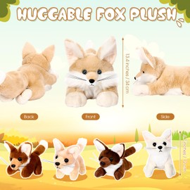 HyDren 5 Pcs 13.4 Inch Large Fennec Fox Stuffed Animal with 4 Cute Babies Fox Animals Plush Toys Gift for Christmas Birthday Holiday Baby Shower Party Decor(Beige,Lying)
