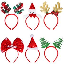 AWCIGG® Pack of 6 Christmas Headbands, Christmas Hat, Snowman, Christmas Tree, Reindeer, Antlers, Christmas Headband, Hair Accessories, Headpiece, Children, Adults, Christmas Party Accessories