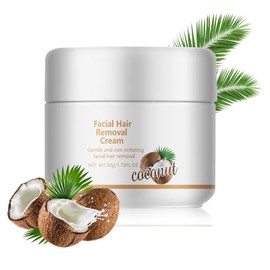 Facial Hair Removal Cream, Coconut Facial Depilatory Cream for Upper Lip and Chin for Women, Painless Lip Hair Remover Cream, Gentle Depilatory Cream Suitable for All Skin Types, 50g