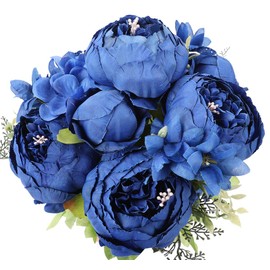 Duovlo Artificial Peony Silk Flowers Fake Flowers Vintage Wedding Home Decoration,Pack of 1 (Navy)