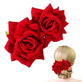 YBEATY Rose Flower Hair Clip 3D Red Roses Combs Headwear Accessories Floral Brooches Headpieces Supplies Bohemia Costume Hair Hairpin Decor for Girls Women Party Wedding Bride Dancer