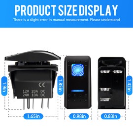Momentary Toggle Switch 12V/ 20A 10A/ 24V, Rocker Switch for Marine Boat, Car, 7 Pin On Off SPST LED Light Switch