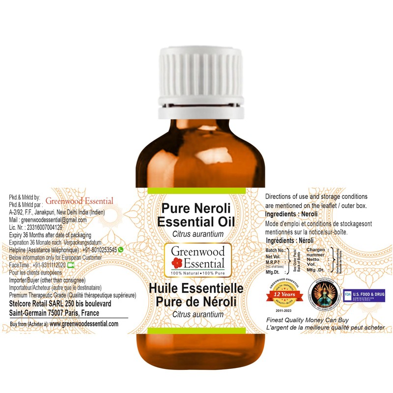 Greenwood Essential Pure Neroli Essential Oil (Citrus aurantium) 100% Natural
