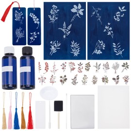WEBEEDY Cyanotype Kit Flowers Leaves Cyanotype Paper Sun Art Papers Set Include 30 Sheets A5 Paper,2 Component Sensitizer Set,Tools and Instruction for Adults Beginners DIY Art Crafts Project