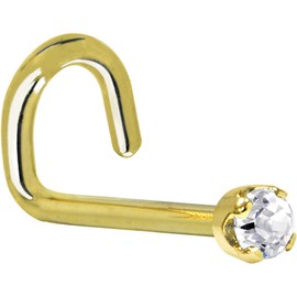 Body Candy Solid 14k Yellow Gold 2mm Clear Cubic Zirconia Left Nose Stud Screw 20 Gauge 1/4"