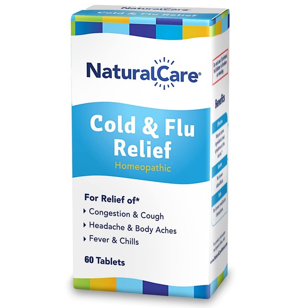 NaturalCare Cold & Flu Relief* Homeopathic Helps Temporarily Relieve Congestion, Cough, Headache, Sore Throat, Runny Nose, Body Aches, Fever, Chills & Other Cold & Flu Symptoms,* 60 Tablets
