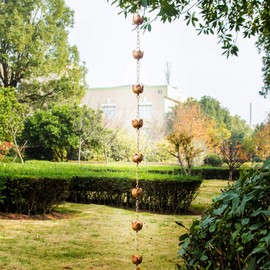 Rain Chains Lotus Decor 95" Rain Chain with 11 Tulip Shaped Copper Cups for Outdoor Home Garden Patio Decor