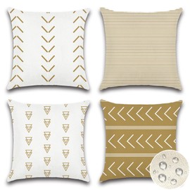 JOTOM Set of 4 Outdoor Cushion Covers 45x45 cm Waterproof Decorative Throw Pillow Covers 18x18 Inch Modern Geometric Sofa Indoor Bed Decor Cushion Cases for Patio Garden Porch Bench (Khaki)
