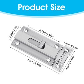 2 Pieces 3 inch Bathroom Stall Door Latch Sliding Door Lock Door Bolts with Screw Stainless Steel Latch Mounted Slide Bolt Silver Sliding Lock Bolt Bathroom Stall Hardware for Internal Doors