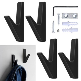 Pack of 4 Coat Hooks, Black, Matt Coat Hooks, Coat Hooks, Matt Black, Wall Hooks, Concealed Screws, Coat Hooks, Coat Hooks, for Kitchens, Bathrooms and Hallways