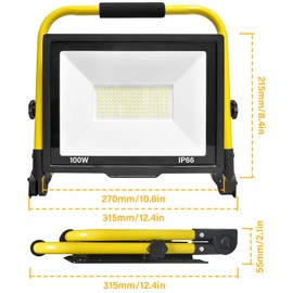 YOJZMA 100W Work Light 10000 LM LED Construction Spotlight Outdoor Foldable Portable Work Light with Plug IP66 Waterproof 6000 K White Flood Lights