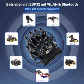 ESP32 Wireless Motion Sensing Glove Supports Arduino, ACECode & Python, DIY Robotic Mechanical Hand STEM Toy Starter Kit, Five Fingers Arm for Robot Kit, Remote Control, Science/Coding/Programming Set