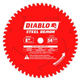 Diablo Steel Demon Saw Blade for Thin Metal - 8" Diameter, 54 TCG Teeth, 5/8" Arbor, .075" Kerf, 0° Hook Angle, .063" Plate, 4300 Max RPM - D0854F