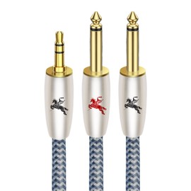 Impeto 3.5 mm Jack to 2 x 6.3 mm Jack Cable [2 m] 3.5 Stereo Aux to Dual Large Mono 6.35 mm Jack Plug Y Audio Adapter Cable for Amplifier, Speaker, Mixer - 2 Metres