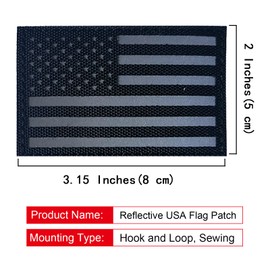 EmWoot 2PCS America American Flag Patches IR Infrared Reflective Patch Laser Cut Patch Regular and Reverse Hook and Loop(3x2 Inch Black Grey)