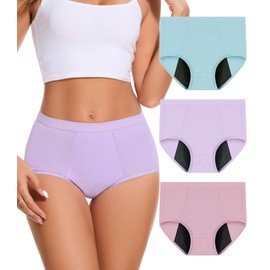 Bobelle Wear Incontinence Underwear for Women 100ml High Absorbency Leak Proof High Waisted Panties Washable Postpartum Period Cotton Briefs 3 Pack (Multicolor, Small)