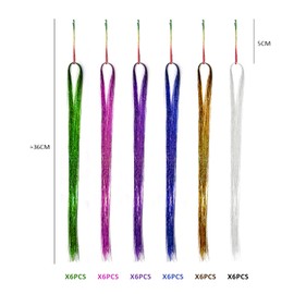 36 Pieces Kids Hair Extensions with Hair Clips Sparkling Neon Hair Extensions Tinsel Hair Styling Accessories Fashion Wig Clips for Girls Birthday Party Hair Decoration