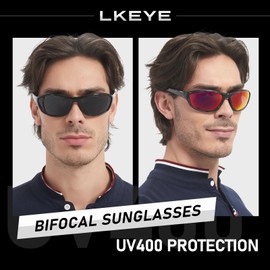 LKEYE Bifocal Reading Sunglasses for Men Women Sports Style Sun Reader Wrap Around Build-In UV400 Driving Sports/Outdoor/Driving Eyewear LK6092 (Red/Blue Magnifications+1.0X