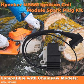 Hyceker MS661 Ignition Coil Module Spark Plug Kit For Stihl MS661 MS 661 Chainsaw Ignition Module Assy 1144 1310 B Stihl MS661 Ignition Coil Magneto 1144 400 1301, 11444001301 (Non-M-Tronic Type)