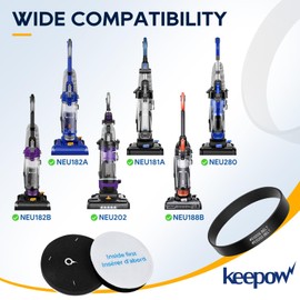 KEEPOW Vacuum Belt and Filter Compatible with Eureka Power Speed Vacuum NEU182B, NEU181, NEU180 NEU180B NEU180C NEU182A NEU12CT NEU186 NEU188 NEU188A NEU190 NEU192A NEU202, Part #E0202 & E0205, 9 Pack