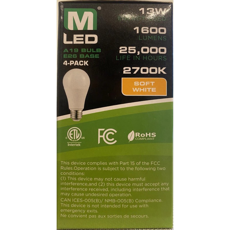 MaxLite E15A19D50/4P A19 100W Soft white 2700K Dimmable LED Bulbs