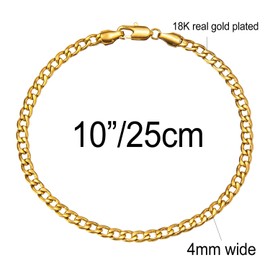 kelistom Gold Anklet Bracelets for Women Men 14K White Gold Plated Cuban Link Herringbone Paperclip Figaro Chain Ankle Bracelets for Women (4mm Cuban-18K gold, length:10")