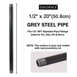 GeilSpace 6 Pack 1/2" × 20" Heavy Duty Pre-Cut Grey Metal Pipe, Industrial Steel Fits Standard Half Inch Threaded Pipes and Fittings - Vintage DIY Industrial Shelving (1/2" × 20", Grey)