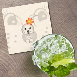 Unbranded Funny Hare Baby Toy Animal 4'' X 4'' Square Wooden Coaster