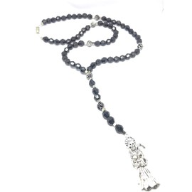 Chavarrieta Black Santa Muerte necklace rosary style.