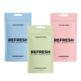 Refresh Gum Variety Pack, Xylitol – Sugar Free Chewing Gum Pouches, Natural Flavors & Organic Ingredients – Garden Mint, Raspberry, Peppermint – Plant-Based, Non-GMO – 45 Pieces Each, 3 Pack