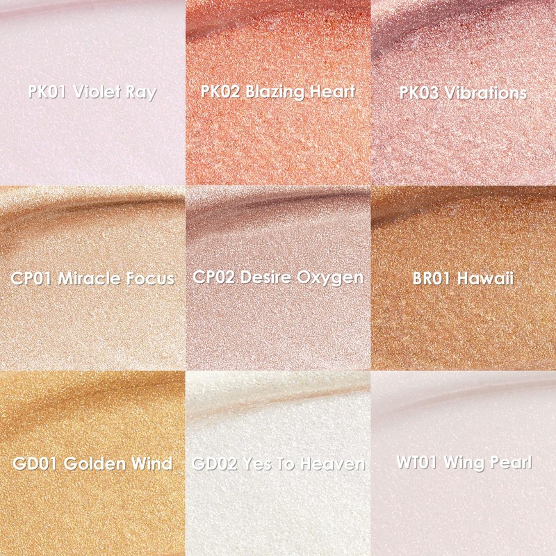 FOCALLURE Shimmer Liquid Highlighter, Smooth Cream Formula and Non-greasy Finish,Delivers