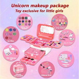 Girls Makeup Kit for Kids, 72 Pcs Washable Real Cosmetic & Pink Travel Cosmetic Case, Non-Toxic Make Up Set Toys Toddler Makeup Kit, Princess Dress Up Kit Christmas & Birthday Gift for 3-12 Age Girl