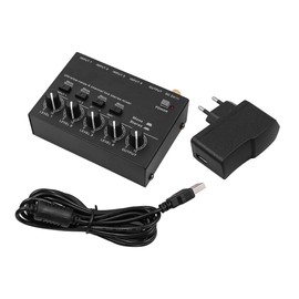 4 Channel Audio Mixer, Low Noise Stereo Audio Mixer with Separate Volume Control, Power Switch for Microphones, Guitars, Bass, Keyboards, Stage Mixer