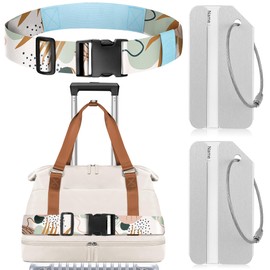 Slohif Travel Belt for Luggage Straps - Adjustable Durable Add A Bag Suitcase Trolley Strap Accessories for Carry On Bag for 20-30 Inch Suitcases & 2 Luggage Tags Leaf