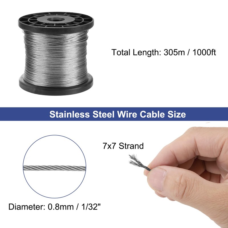 uxcell 1/32" (0.8mm) 1000ft (305m) 304 Stainless Steel Cable Wire