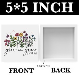 Grow In Grace Wooden Box Sign Decor Bible Verse Desk Sign, Inspirational Christian Gifts, Scripture Decor Desk Decor Sign for Home Office Kids Room Bathroom Shelf Decor