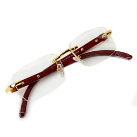 Street Knitted Clear Lens Mens Designer Gold Frame Wood Grain Rectangular Luxury Square Glasses