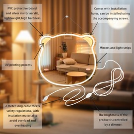 COLORNEON Bear Mirror with Lights for Wall Decor - Lightweight, Rust-Resistant, Shatterproof, Dimmable Bear Neon Sign for Vanity Makeup, Bedroom, Kids Room, – Whimsical Decor and Ideal Gift
